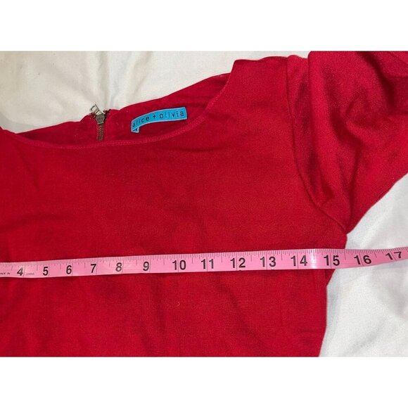 Alice + Olivia Red 3/4 Sleeve Back Zipper Above Knee Mini Dress Women's Size S - Picture 6 of 9